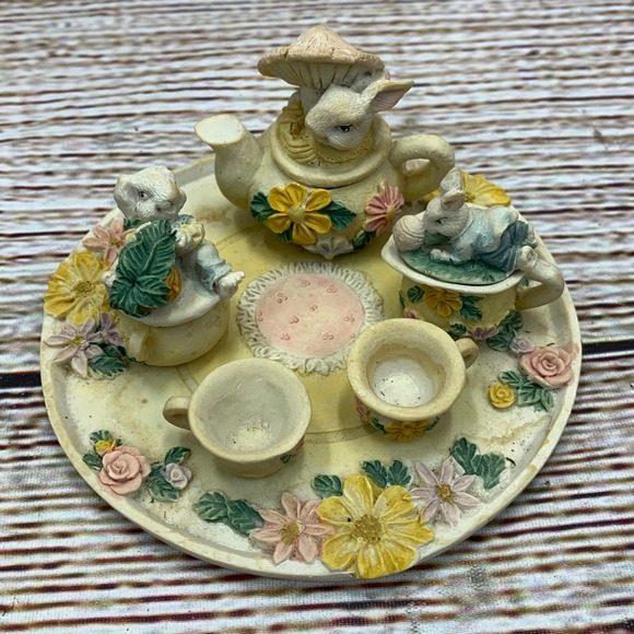 Accents | Vintage Miniature Bunny Rabbit Tea Set Figurine Floral ...